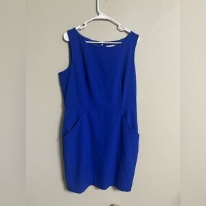 Calvin Klein Royal Blue Sleeveless Sheath Dress Size 14 Large New Pockets